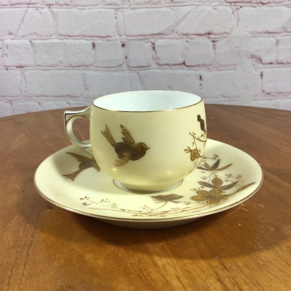 Vintage Limoges Gold Bird Floral Porcelain Cup and Saucer Set - Picture 3 of 7